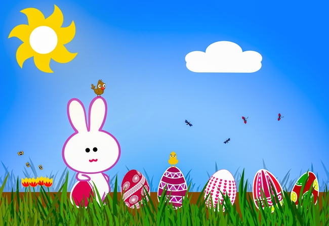 复活节草地兔子彩蛋卡通图片
