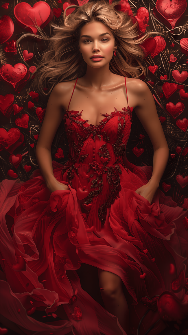 欧美红色妖娆诱惑长裙美女人体艺体精美图片