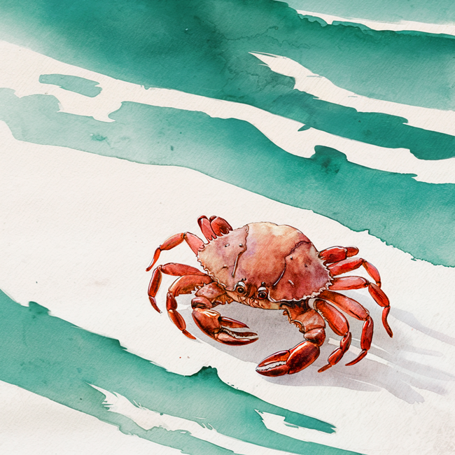海滩螃蟹水彩画精美图片