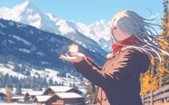 冬季雪山美女动漫设计图片