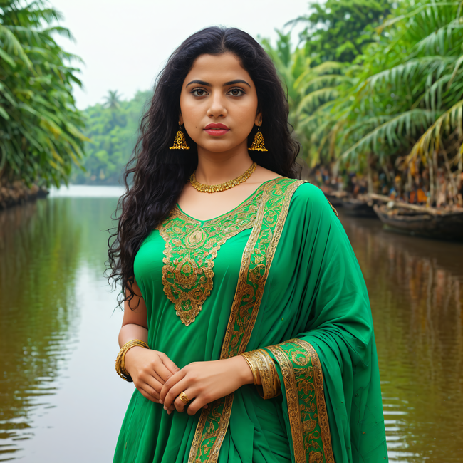 穿着绿色印度服饰的美女精美图片