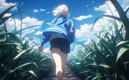 玉米地里奔跑的动漫美女图片