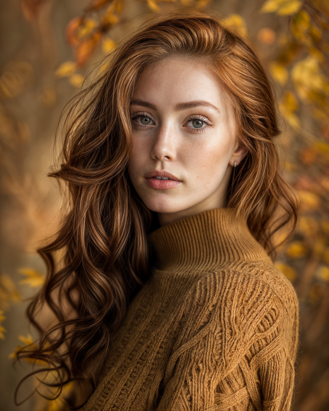欧美棕色羊毛衫卷发美女摄影精美图片