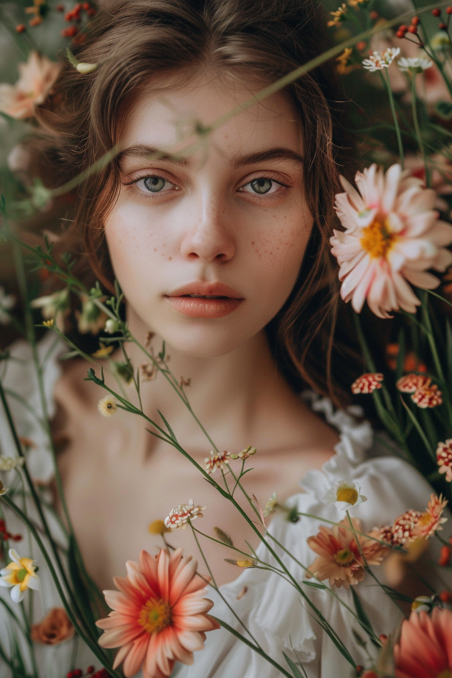 躺在花丛中的欧美少女写真高清图片