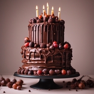 双层巧克力生日蜡烛蛋糕图片
