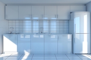 白色厨房橱柜冰箱摄影图片