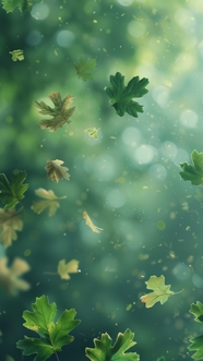绿色枫叶漫天飞舞背景图片