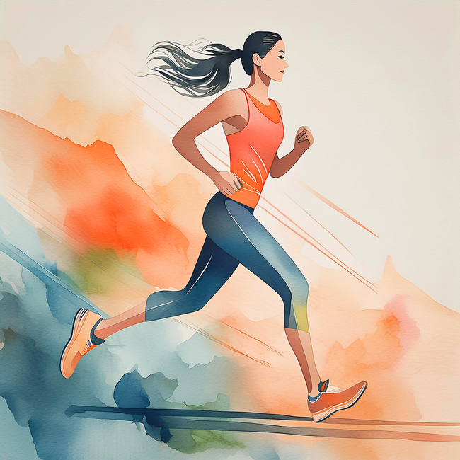 美女跑步艺术水彩插画卡通图片