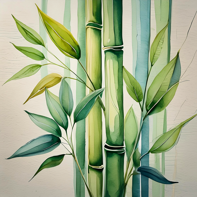 绿色竹子水彩画摄影图片