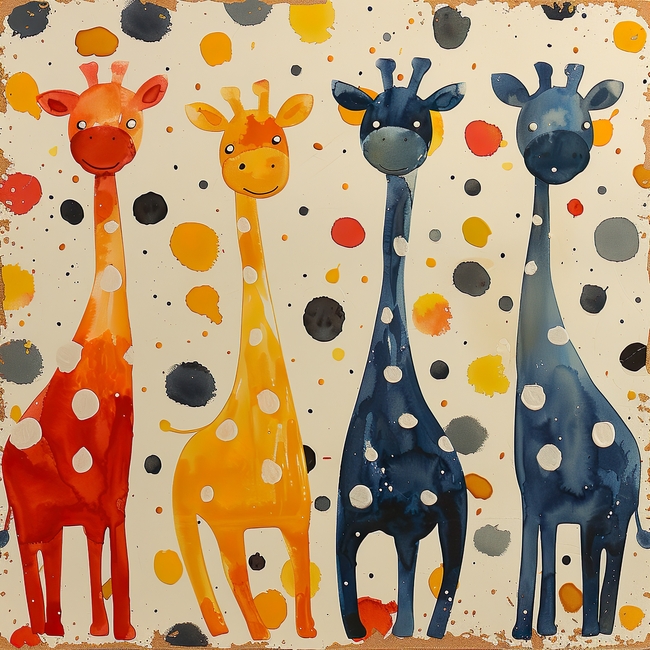 彩色长颈鹿绘画作品设计图片
