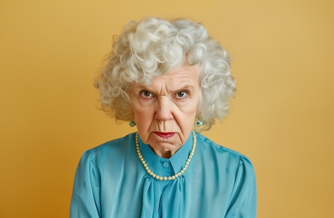欧美白色卷发老奶奶肖像摄影图片