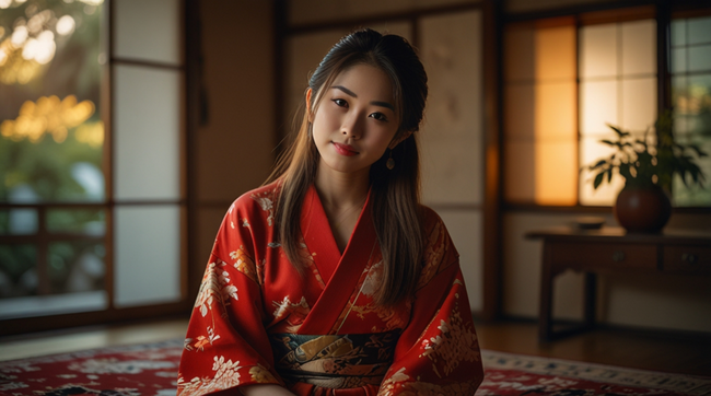 亚洲日本红色和服美女摄影图片