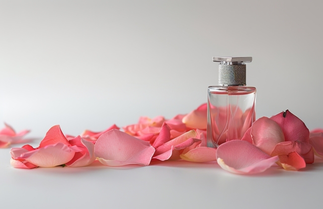 粉色玫瑰花瓣香氛瓶装香水图片