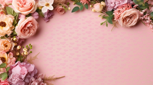 唯美花卉边框粉色背景摄影图片