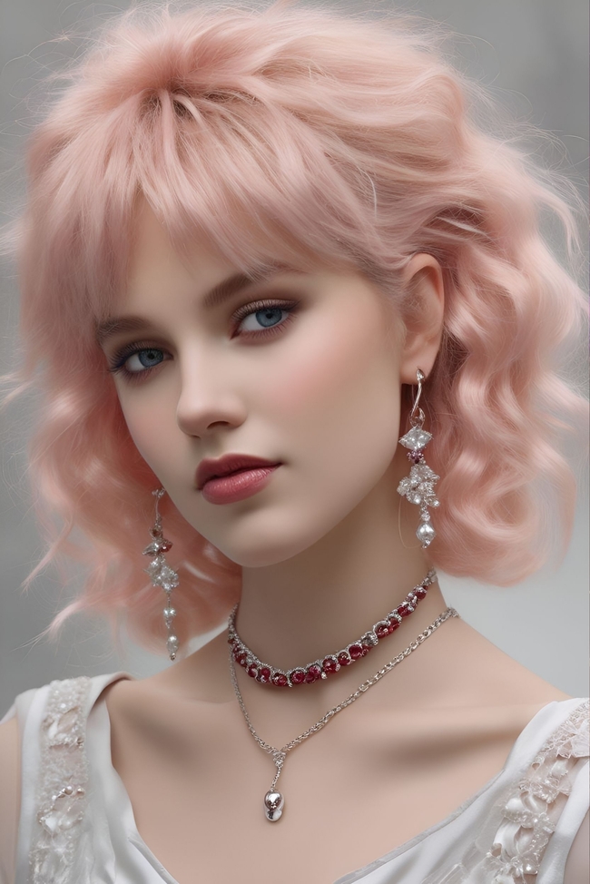 欧美时尚减龄粉色染发发型图片