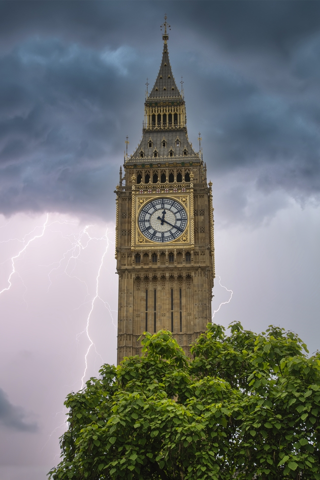雷电下的伦敦大本钟摄影图片