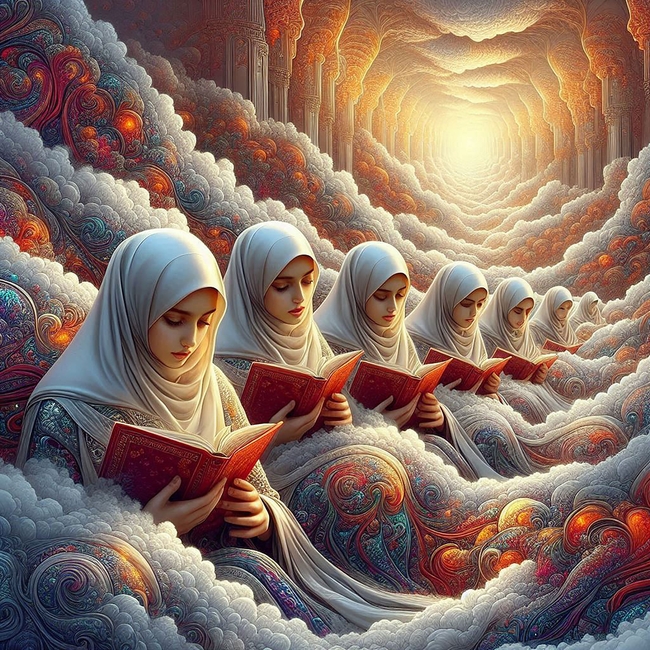 穆斯林女性看书油画作品图片