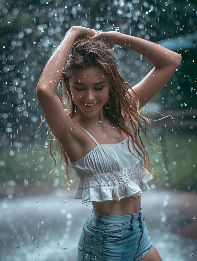 雨中性感美女人像艺术写真摄影图片