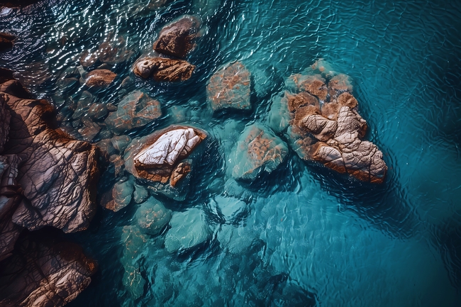 海岸清澈见底海水岩石图片