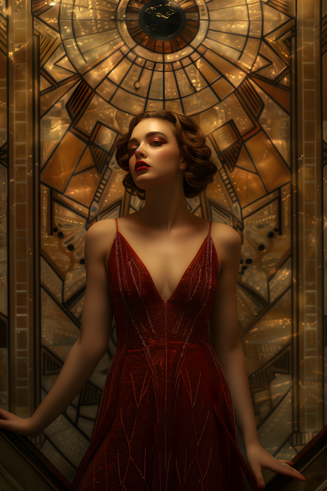 欧美红色吊带裙美女性感撩人图片