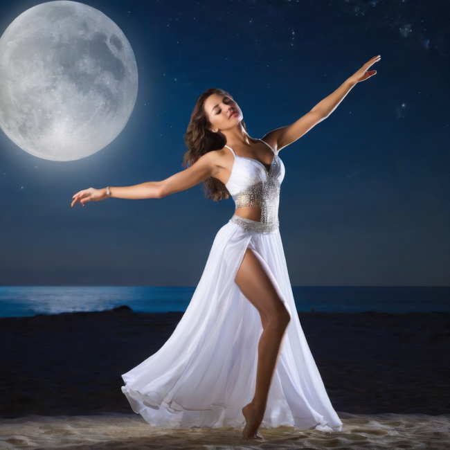月圆之夜海边沙滩性感美女人体摄影