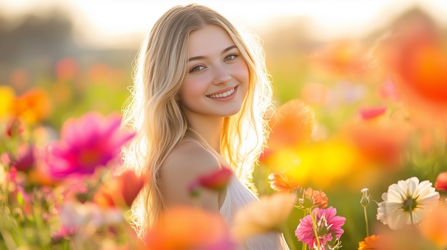 春天浪漫花海美女写真摄影图片