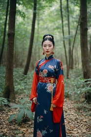 树林中国古典服饰美女写真图片