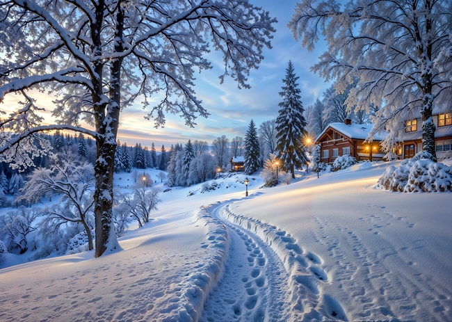 唯美冬季白色雪地雪屋雪景图片