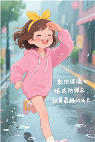 插画少女雨中奔跑励志文字图片