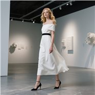 欧美一字肩白色长裙性感美女图片