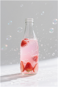 草莓味气泡水饮料摄影图片