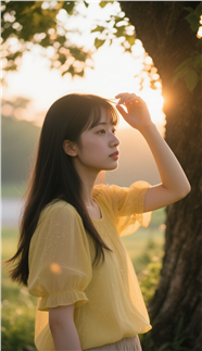 夏日午后黄昏黄色上衣少女户外摄影