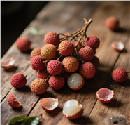 置放在桌面上的新鲜荔枝图片