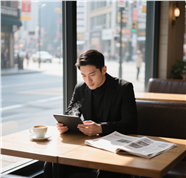 咖啡厅靠窗位置的商务帅哥图片