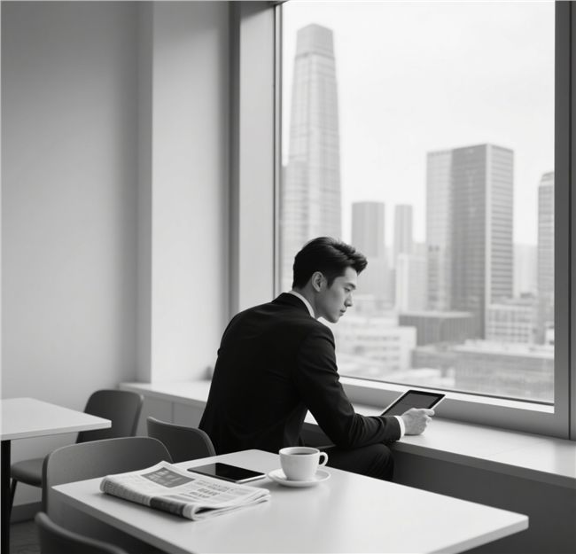黑白风格咖啡馆商务男士摄影图片