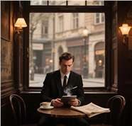 复古英伦风咖啡厅商务男士摄影图片