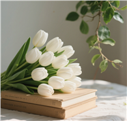 牛皮纸书籍上的郁金香花束图片