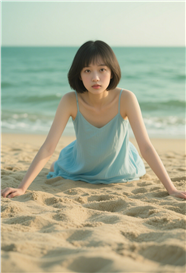 夏日海滩小清新美女摄影图片
