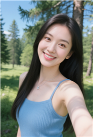 夏日森系蓝色针织吊带衫美女图片