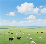 蓝天白云牛羊成群草原风光摄影图片