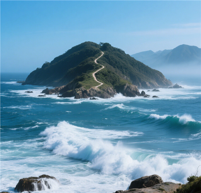 波涛汹涌大海岛屿摄影图片
