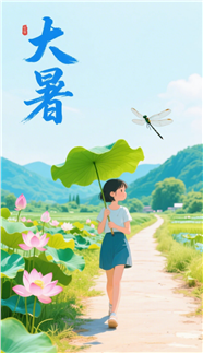 卡通插画风格大暑节气海报图片