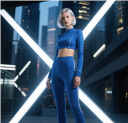 蓝色紧身衣性感肚脐装美女写真图片