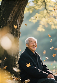 秋天坐在树下慈祥的老爷爷图片