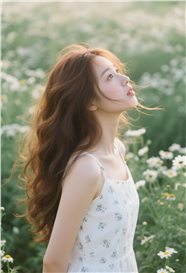 夏日花海碎花吊带裙美女写真图片