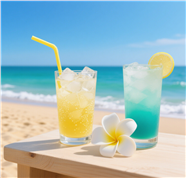 夏日海边沙滩碎冰冷饮摄影图片