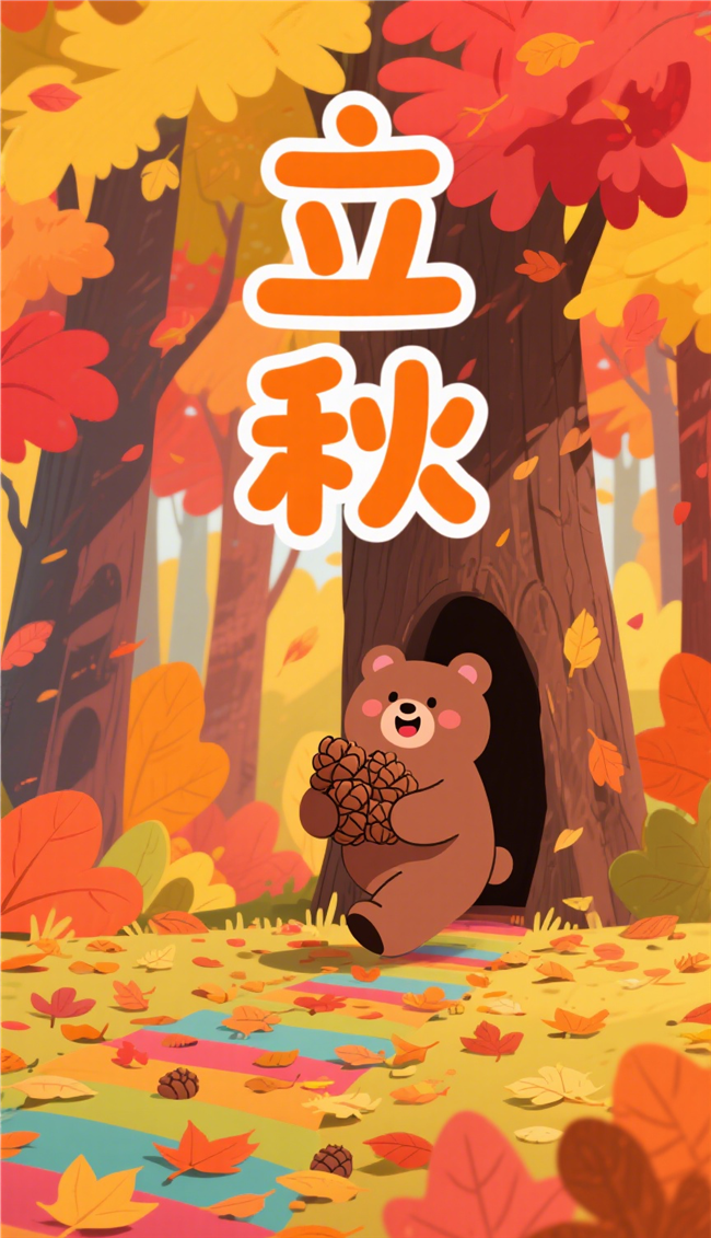 卡通插画风格立秋节气海报图片
