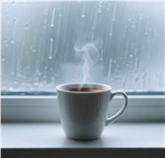 下雨天窗台一杯热咖啡图片