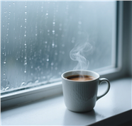 窗台一杯热咖啡摄影图片