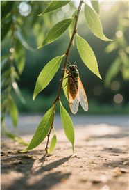 夏日柳枝上的鸣蝉图片